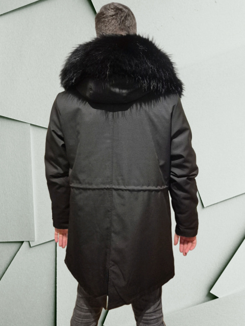 Parka męska czarna z prawdziwym futrem z jenota rozmiar L Parka męska czarna z prawdziwym futrem z jenota rozmiar L