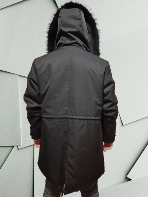 Parka męska czarna z prawdziwym futrem z jenota rozmiar L Parka męska czarna z prawdziwym futrem z jenota rozmiar L
