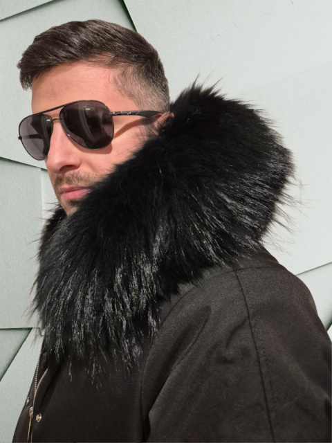 Parka męska czarna z prawdziwym futrem z jenota rozmiar L Parka męska czarna z prawdziwym futrem z jenota rozmiar L