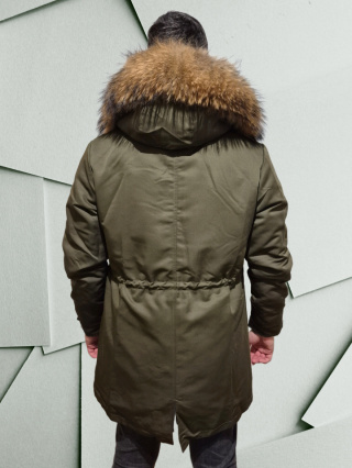 Parka męska w kolorze khaki z prawdziwym futrem z jenota rozmiar M